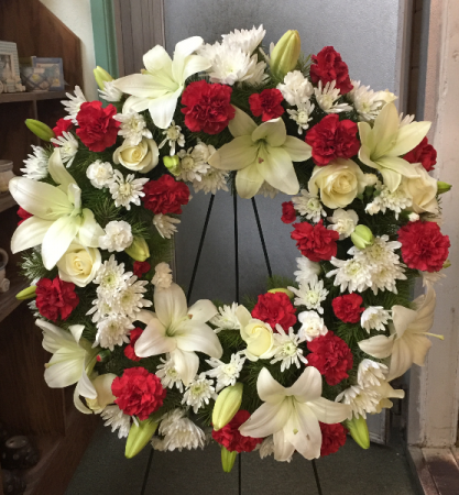 Red and White Wreath Funeral Wreath