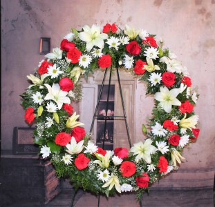 Red and White Wreath Standing Spray