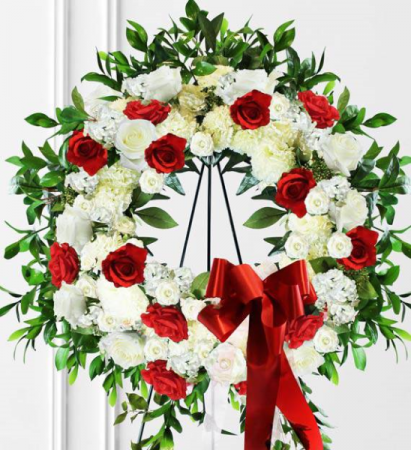 Red and White Wreath Tribute Standing Spray