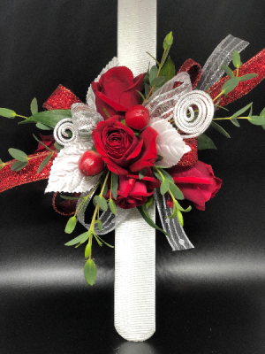 Red and White Wrist Corsage Powell Florist Exclusive