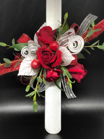 Red and White Wrist Corsage Powell Florist Exclusive