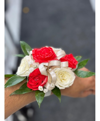 red and white wrist corsage wrist corsage