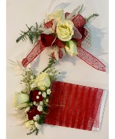 Red and Whites  Corsage and Pocket Boutonniere