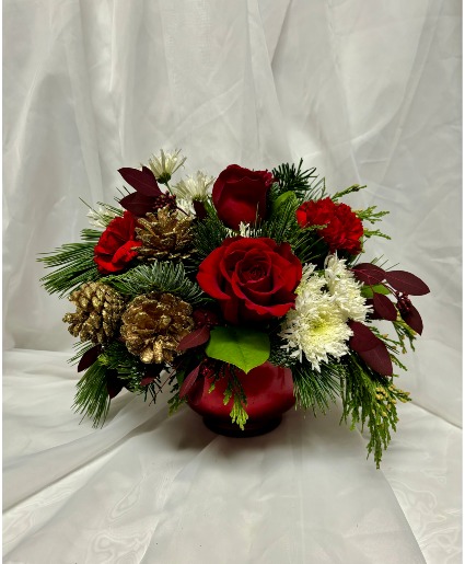 Red and Wintergreens Centerpiece