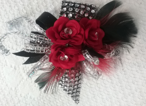 Red, black and silver corsage 