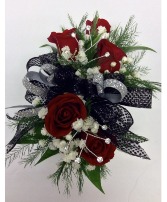 Red, Black, and Silver Corsage