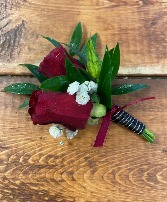 Red, Black, and Sparkle Boutonniere 