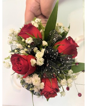 Red & Black Glitter  Corsage (Bouquet Style)