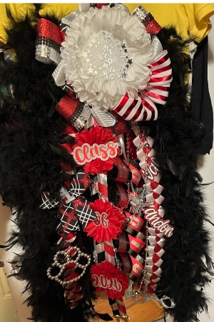RED, BLACK, WHITE AND SILVER  EXTRA LARGE MUM
