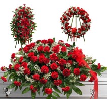 Red Carnations 3 Piece Package Funeral Flowers