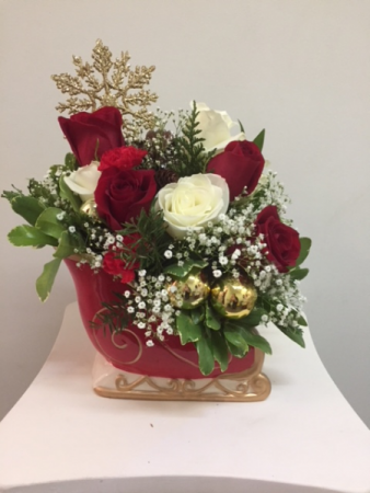 Red or White  Christmas Sleigh Christmas Floral