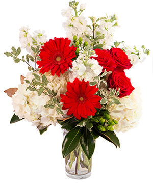 Red and white heart wreath arranged by a florist in Ocala, FL