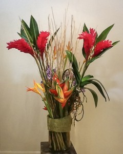 Red Ginger & Heliconia with Tropical Foliage va-118
