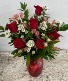 Red Heart Band Rose Vase Arrangement