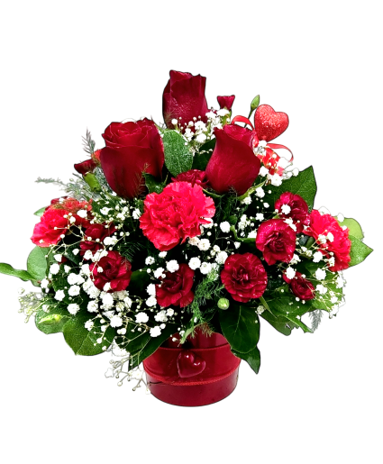 Red Heart Vase with Roses