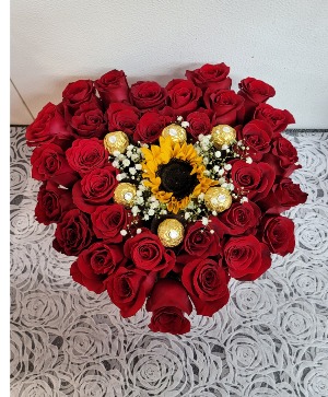 Red heart with Sunflower and chocolates  Any Occasion