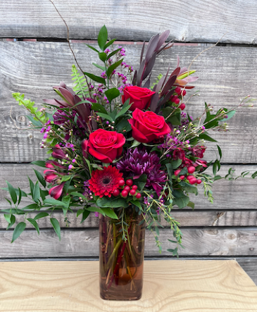 Red Hot and Burgundy  Arrangement  in Bobcaygeon, ON | Bobcaygeon Flower Company