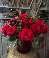 Red Hot Valentine ! red roses in red cylinder