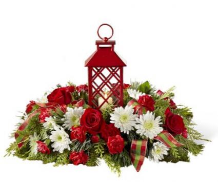 Red Lantern Centerpiece Fresh Arrangement