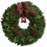 Red Lantern Mixed Evergreen Wreath 