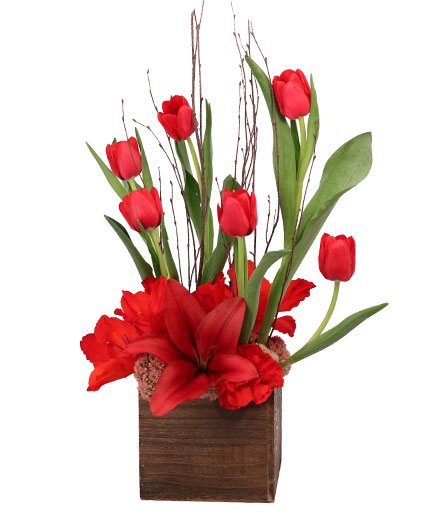 Red Lilies & Tulips Floral Design