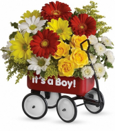 red metal wagon boy new baby