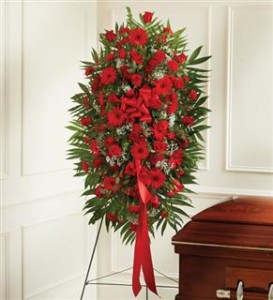 Red Mixed Sympathy Standing Spray Funeral in Crestview, FL | The Flower Basket Florist Red Mixed Sympathy Standing Spray Funeral in Crestview, FL | The Flower Basket Florist