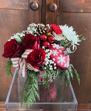 red ornament arrangement Holiday arrangement