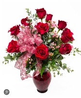 Red Panther Dozen!  Red and pink tie dyed roses 