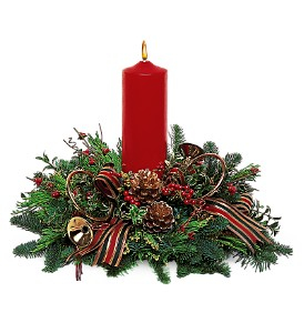 Red Pillar centerpiece - 931 (with white candle) Christmas arrangement 