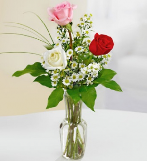 Red Pink and White Rose Bud Vase 