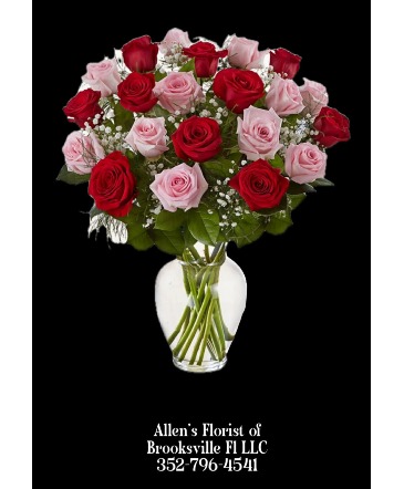 Red & Pink Rose Delight  Fresh cut flowers in a vase in Brooksville, FL | ALLEN'S FLORIST OF BROOKSVILLE
