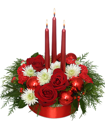 RED REFLECTIONS Holiday Centerpiece in Overbrook, KS | FLOWERS ON THE TRAIL