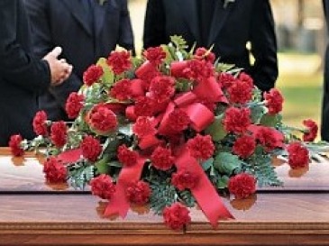 Red Regards Casket Cover  T207-1 Other Colors Available in Fort Worth, TX | DAVIS FLORAL DESIGNS