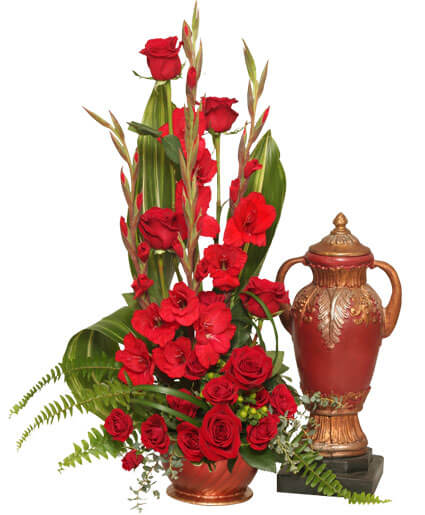 Red Remembrance Cremation Flowers (Urn Not Included) Flower Bouquet