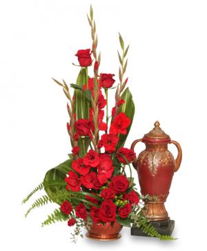 Red Remembrance Cremation Flowers (urn not included) in Gig Harbor, WA | GIG HARBOR FLORIST TM- FLOWERS BY THE BAY LLC Red Remembrance Cremation Flowers (urn not included) in Gig Harbor, WA | GIG HARBOR FLORIST TM- FLOWERS BY THE BAY LLC
