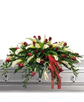 Red Rose and Cala Lily Casket Spray Casket Spray