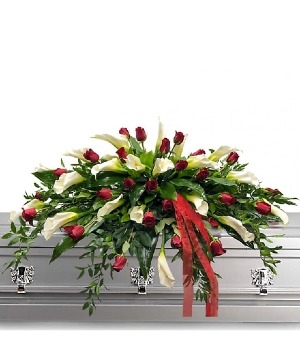Red Rose and Cala Lily Casket Spray Casket Spray