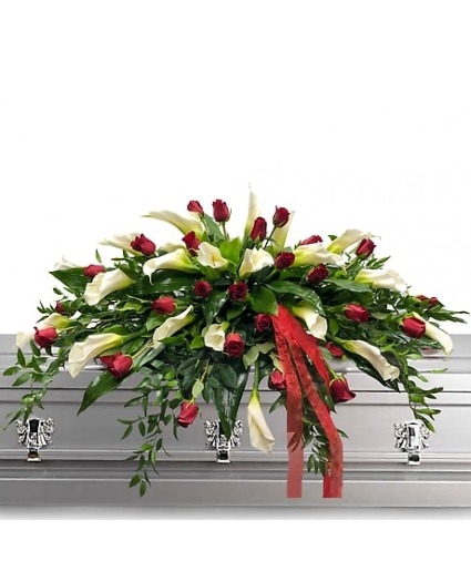 Red Rose and Cala Lily Casket Spray Casket Spray