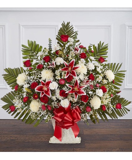 RED ROSE AND LILY FLOOR BASKET 