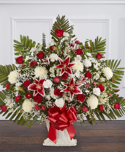 Red Rose and Lily Floor Basket 