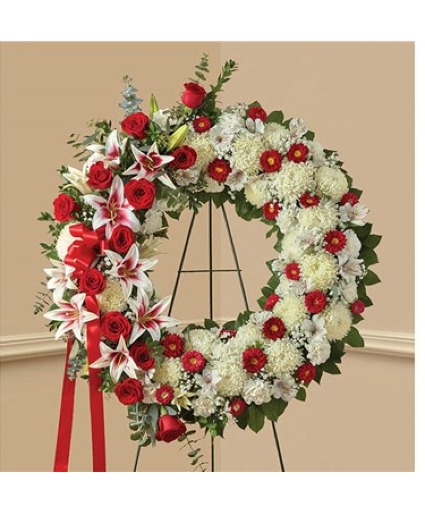 Red Rose And Lily Standing Wreath 