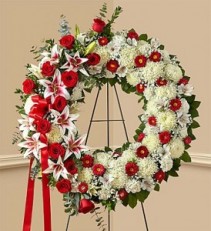 Red Rose and Lily Standing Wreath sympathy flowers