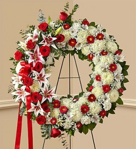 Red Rose and Lily Standing Wreath sympathy flowers