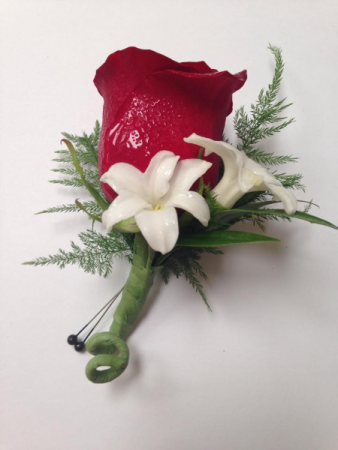 Red Rose and Stephanotis Boutonniere 