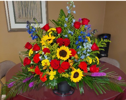 RED ROSE AND SUNFLOWER URN SYMPATHY