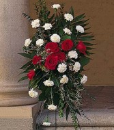 Red Rose and White Carnations Standing Spray 