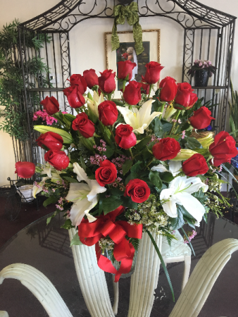 Red Rose and White Lily Arrangement 