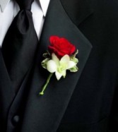 Red rose and White orchid  Boutonniere