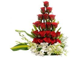 RED ROSE AND WHITE ORCHIDS BOX ARRANGEMENT